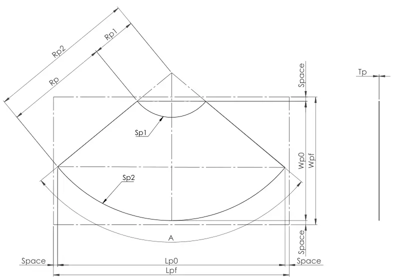 Conic bending dimensions technical drawing - Click to enlarge